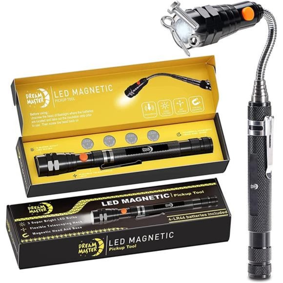 Magnetic Pickup Tool with 3 LED Lights, Telescoping Magnet Flashlight, Black - Picture 1 of 7